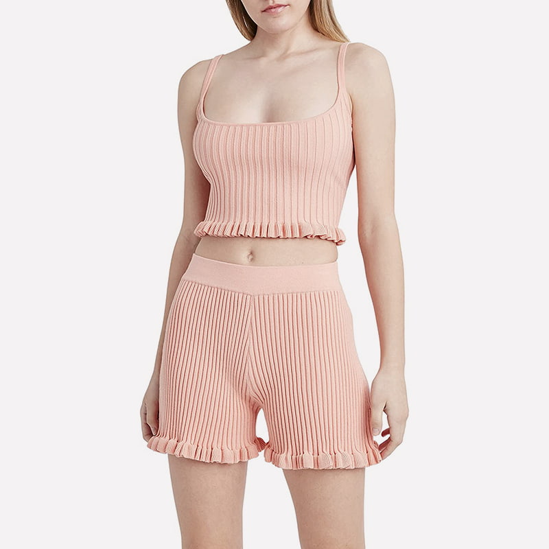 SM-K0054 Strickanzug mit U-Ausschnitt, ärmelloser Weste und Shorts