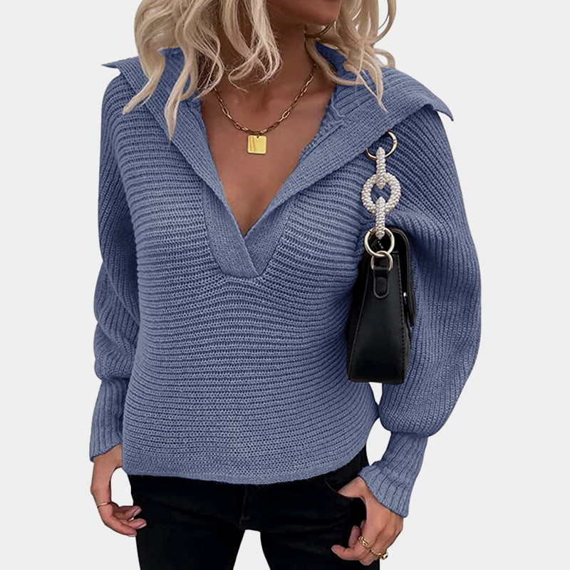 SM-K0075 V-Ausschnitt Laterne Langarm Loose Solid Strickpullover SM-K0075 V-Ausschnitt Laterne Langarm Loose Solid Strickpullover