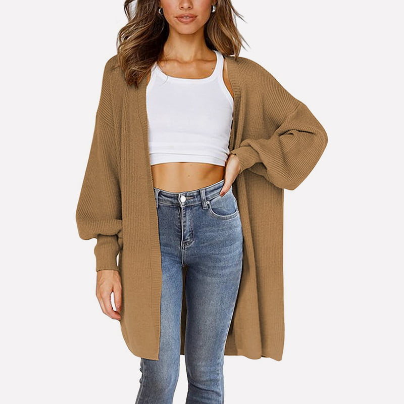 SM-K0061 Mittellange Strickjacke mit V-Ausschnitt und Laternenärmeln SM-K0061 Mittellange Strickjacke mit V-Ausschnitt und Laternenärmeln