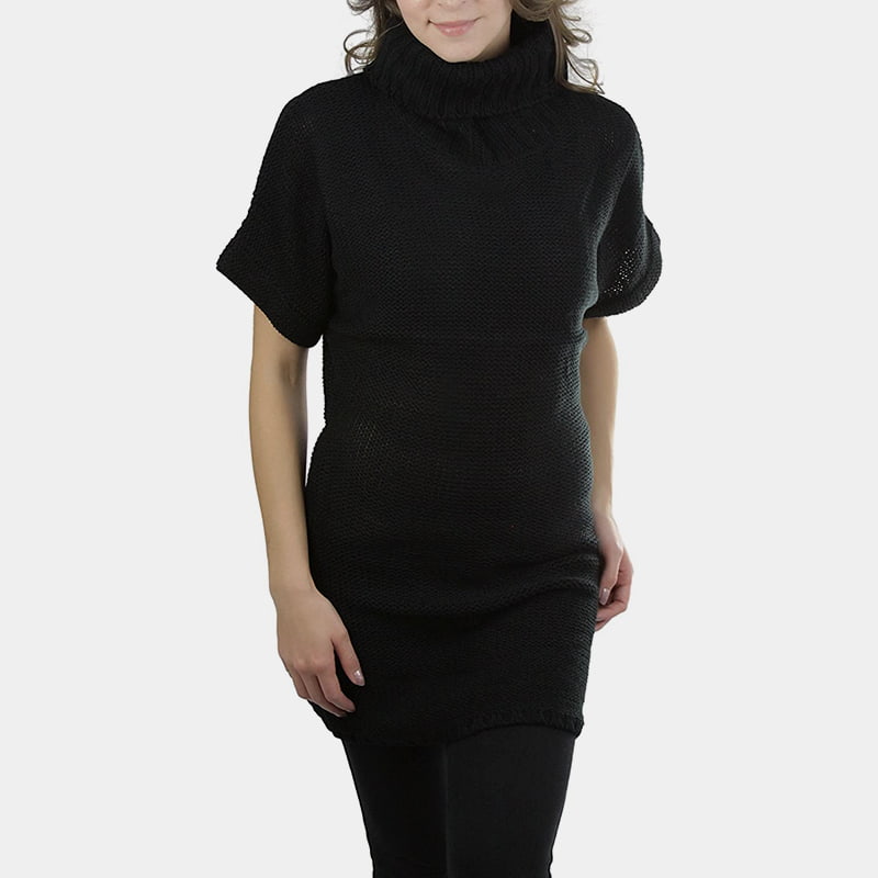 SM-K0067 Einfarbiger, hüftlanger, kurzärmliger Strickpullover mit hohem Kragen SM-K0067 Einfarbiger, hüftlanger, kurzärmliger Strickpullover mit hohem Kragen