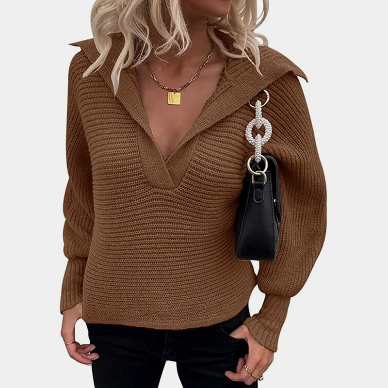SM-K0075 V-Ausschnitt Laterne Langarm Loose Solid Strickpullover SM-K0075 V-Ausschnitt Laterne Langarm Loose Solid Strickpullover