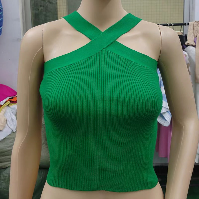 SM-K0106 Ärmellose Strickweste mit Kreuzriemen und hängendem Hals SM-K0106 Ärmellose Strickweste mit Kreuzriemen und hängendem Hals