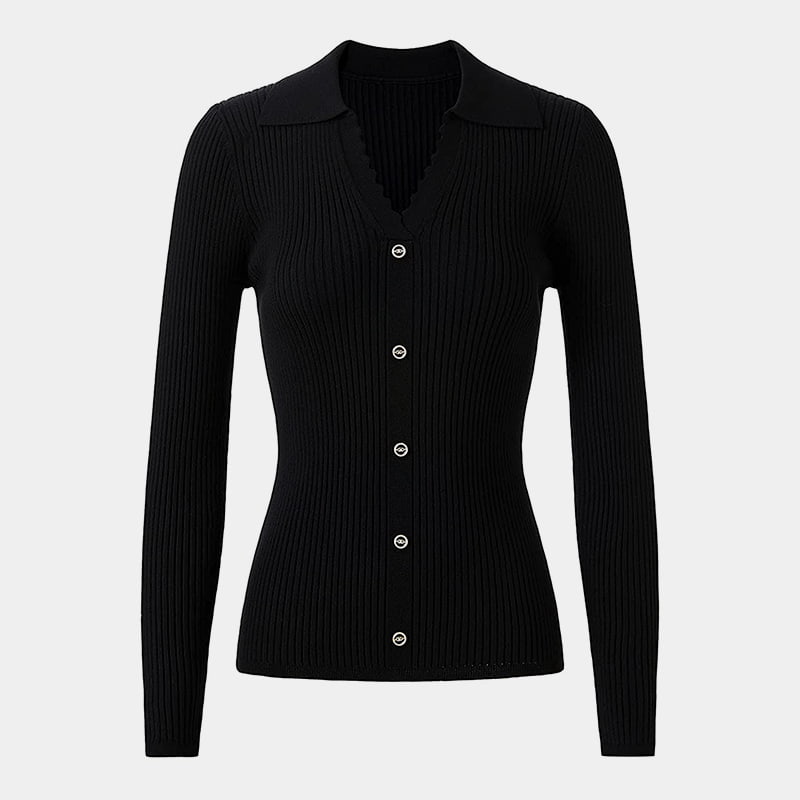 SM-K0064 V-Ausschnitt, lange Ärmel, dünner Strickpullover, Knopfverzierung SM-K0064 V-Ausschnitt, lange Ärmel, dünner Strickpullover, Knopfverzierung