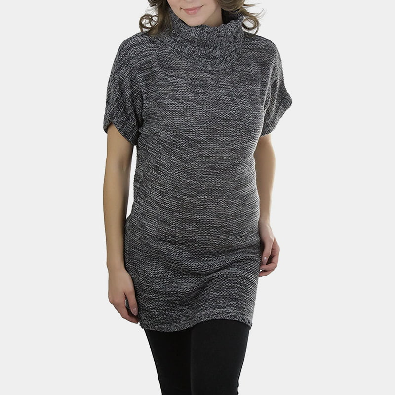 SM-K0067 Einfarbiger, hüftlanger, kurzärmliger Strickpullover mit hohem Kragen SM-K0067 Einfarbiger, hüftlanger, kurzärmliger Strickpullover mit hohem Kragen