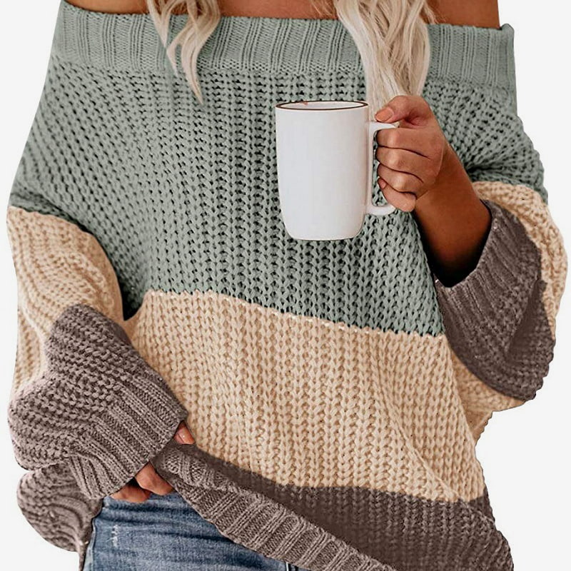 SM-K0080 Langarm-Strickpullover aus Wolle mit Kontrast-Patchwork und Rundhalsausschnitt SM-K0080 Langarm-Strickpullover aus Wolle mit Kontrast-Patchwork und Rundhalsausschnitt