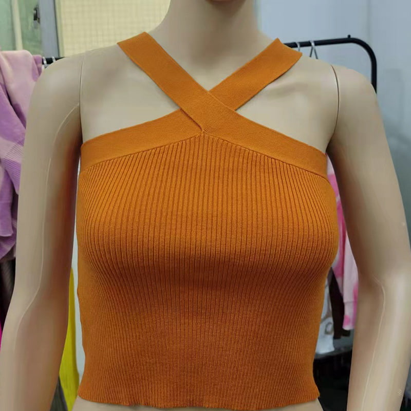 SM-K0106 Ärmellose Strickweste mit Kreuzriemen und hängendem Hals SM-K0106 Ärmellose Strickweste mit Kreuzriemen und hängendem Hals