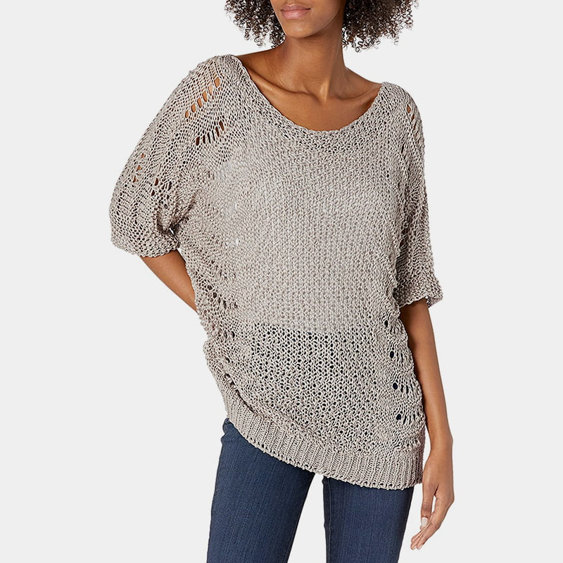 SM-K0060 Rundhalsausschnitt, ausgehöhlter Strickpullover mit Sonnenschutz und kurzen Ärmeln SM-K0060 Rundhalsausschnitt, ausgehöhlter Strickpullover mit Sonnenschutz und kurzen Ärmeln