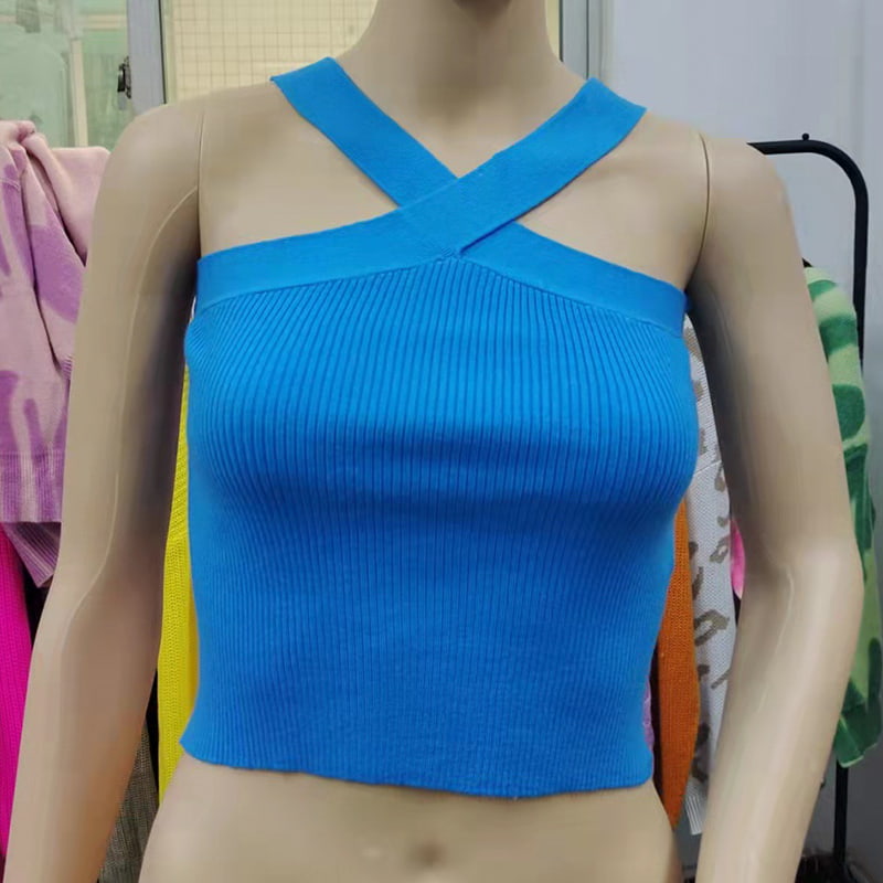 SM-K0106 Ärmellose Strickweste mit Kreuzriemen und hängendem Hals SM-K0106 Ärmellose Strickweste mit Kreuzriemen und hängendem Hals