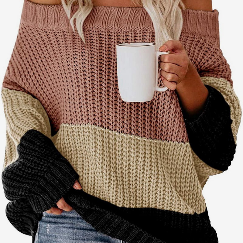 SM-K0080 Langarm-Strickpullover aus Wolle mit Kontrast-Patchwork und Rundhalsausschnitt SM-K0080 Langarm-Strickpullover aus Wolle mit Kontrast-Patchwork und Rundhalsausschnitt