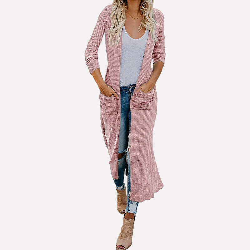 SM-K0074 Langer, einfarbiger Strickjackenmantel mit V-Ausschnitt und Taschen SM-K0074 Langer, einfarbiger Strickjackenmantel mit V-Ausschnitt und Taschen