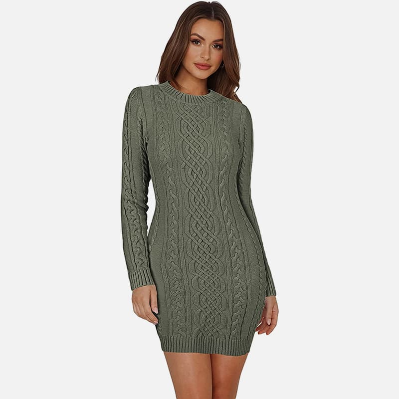 SM-K0063 Strickkleid mit hohem Kragen und langen Ärmeln, schmaler Passform SM-K0063 Strickkleid mit hohem Kragen und langen Ärmeln, schmaler Passform