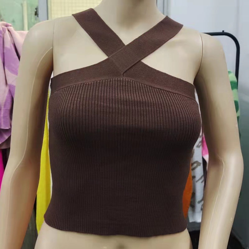 SM-K0106 Ärmellose Strickweste mit Kreuzriemen und hängendem Hals SM-K0106 Ärmellose Strickweste mit Kreuzriemen und hängendem Hals