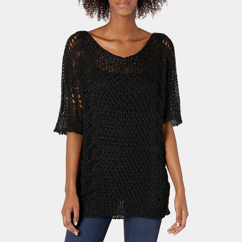 SM-K0060 Rundhalsausschnitt, ausgehöhlter Strickpullover mit Sonnenschutz und kurzen Ärmeln SM-K0060 Rundhalsausschnitt, ausgehöhlter Strickpullover mit Sonnenschutz und kurzen Ärmeln