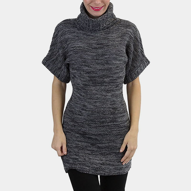 SM-K0067 Einfarbiger, hüftlanger, kurzärmliger Strickpullover mit hohem Kragen SM-K0067 Einfarbiger, hüftlanger, kurzärmliger Strickpullover mit hohem Kragen