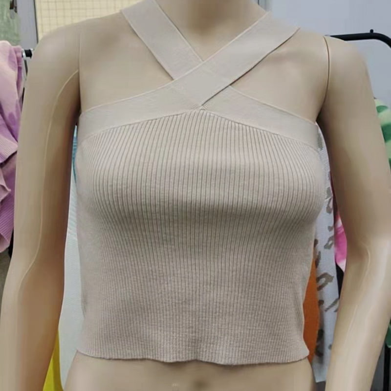 SM-K0106 Ärmellose Strickweste mit Kreuzriemen und hängendem Hals SM-K0106 Ärmellose Strickweste mit Kreuzriemen und hängendem Hals