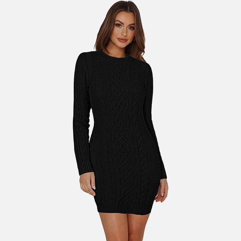 SM-K0063 Strickkleid mit hohem Kragen und langen Ärmeln, schmaler Passform SM-K0063 Strickkleid mit hohem Kragen und langen Ärmeln, schmaler Passform