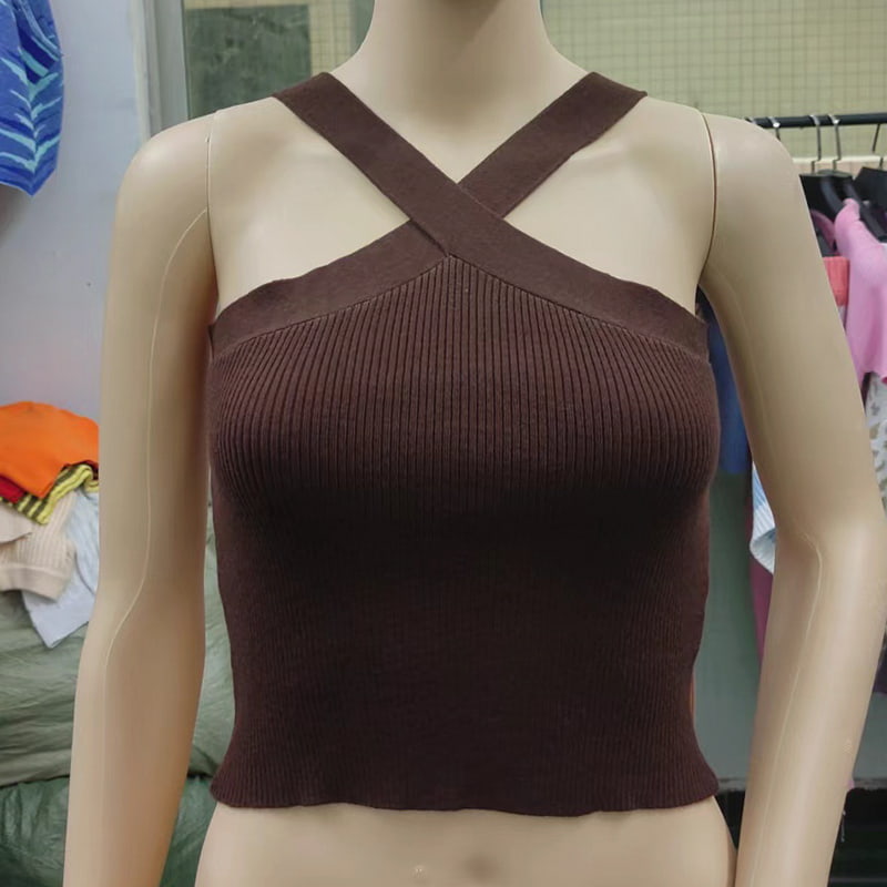 SM-K0106 Ärmellose Strickweste mit Kreuzriemen und hängendem Hals SM-K0106 Ärmellose Strickweste mit Kreuzriemen und hängendem Hals