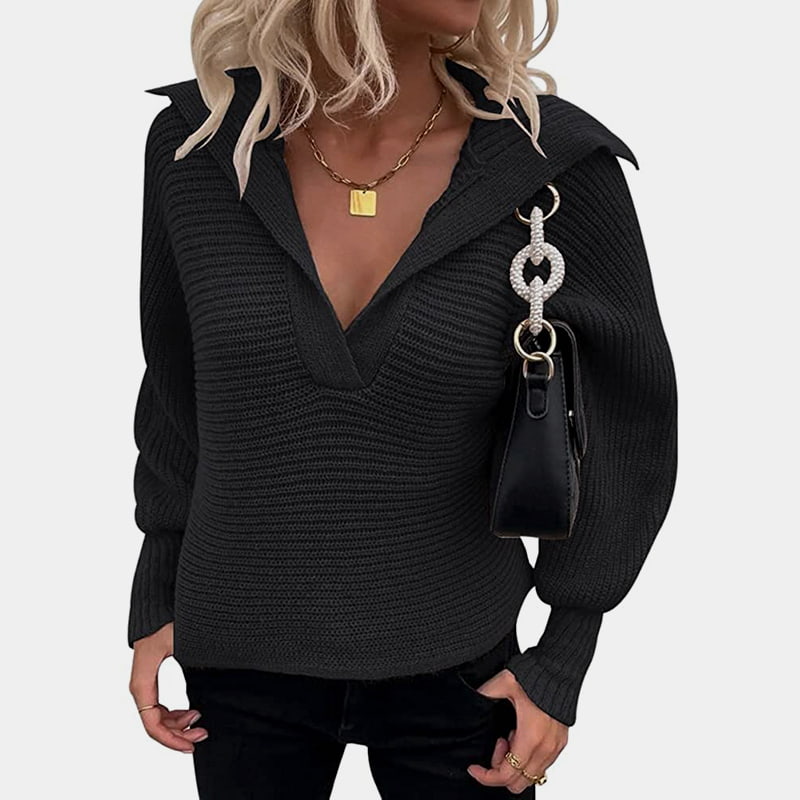 SM-K0075 V-Ausschnitt Laterne Langarm Loose Solid Strickpullover SM-K0075 V-Ausschnitt Laterne Langarm Loose Solid Strickpullover