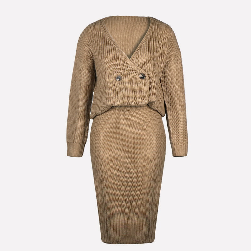 SM-K0101 Lässiger Strickanzug für Damen mit Strickoberteil und Rock