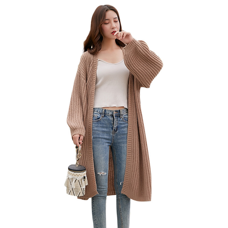 SM-K0103 Mittellange Strickjacke mit Laternenärmeln SM-K0103 Mittellange Strickjacke mit Laternenärmeln